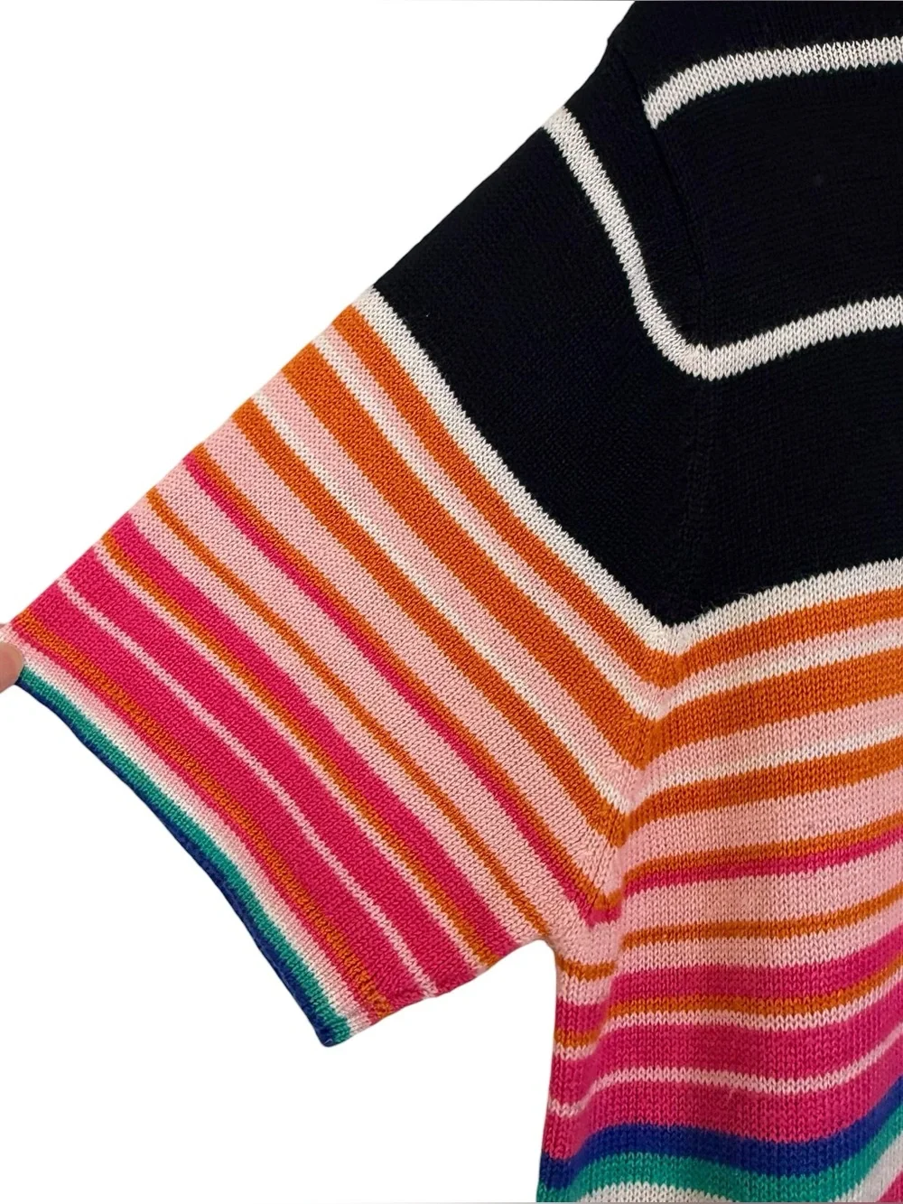 Sag Harbor Rainbow Stripe Floral Embroidered Knit Sweater Top Large